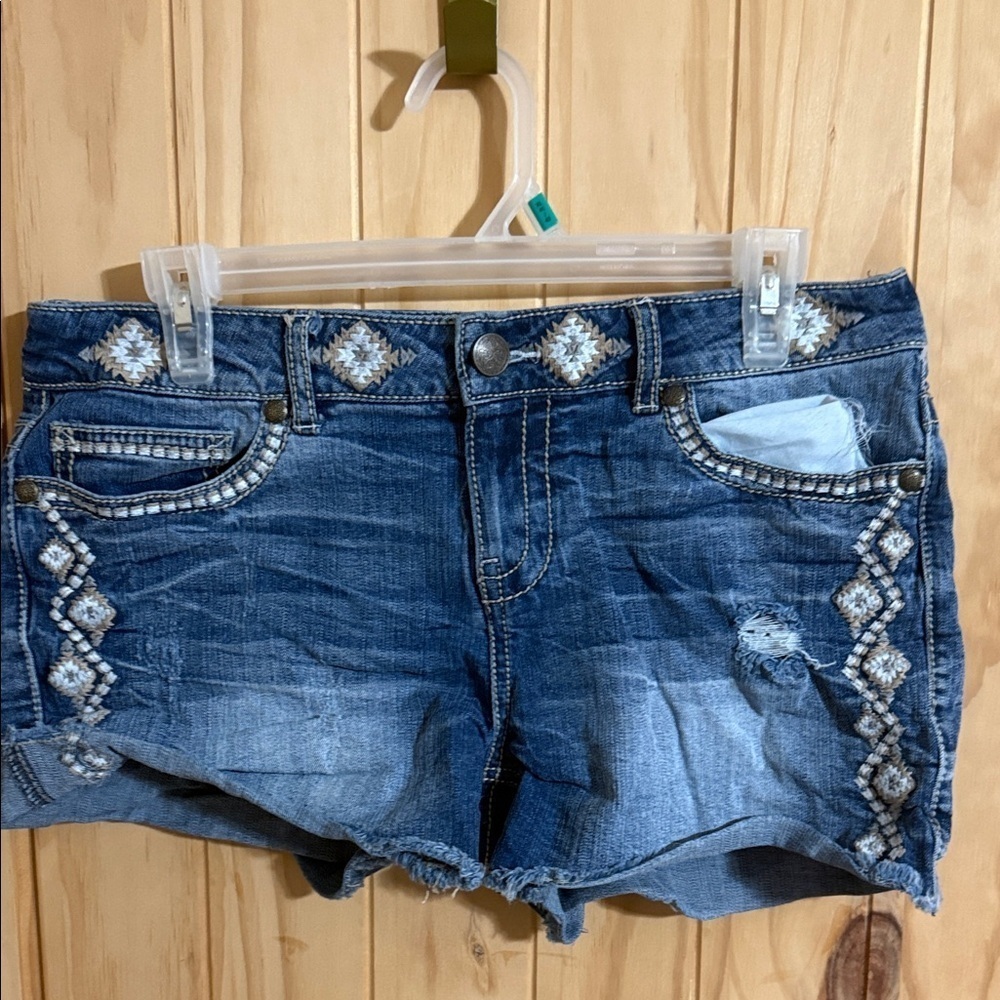 Maurices Blue Jean Shorts with Embroidery.